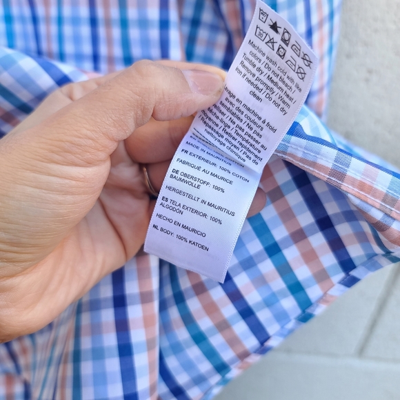 UNTUCKit | Wrinkle-Free Barone Shirt in Blue With Orange & Teal Check Size M - Picture 6 of 7